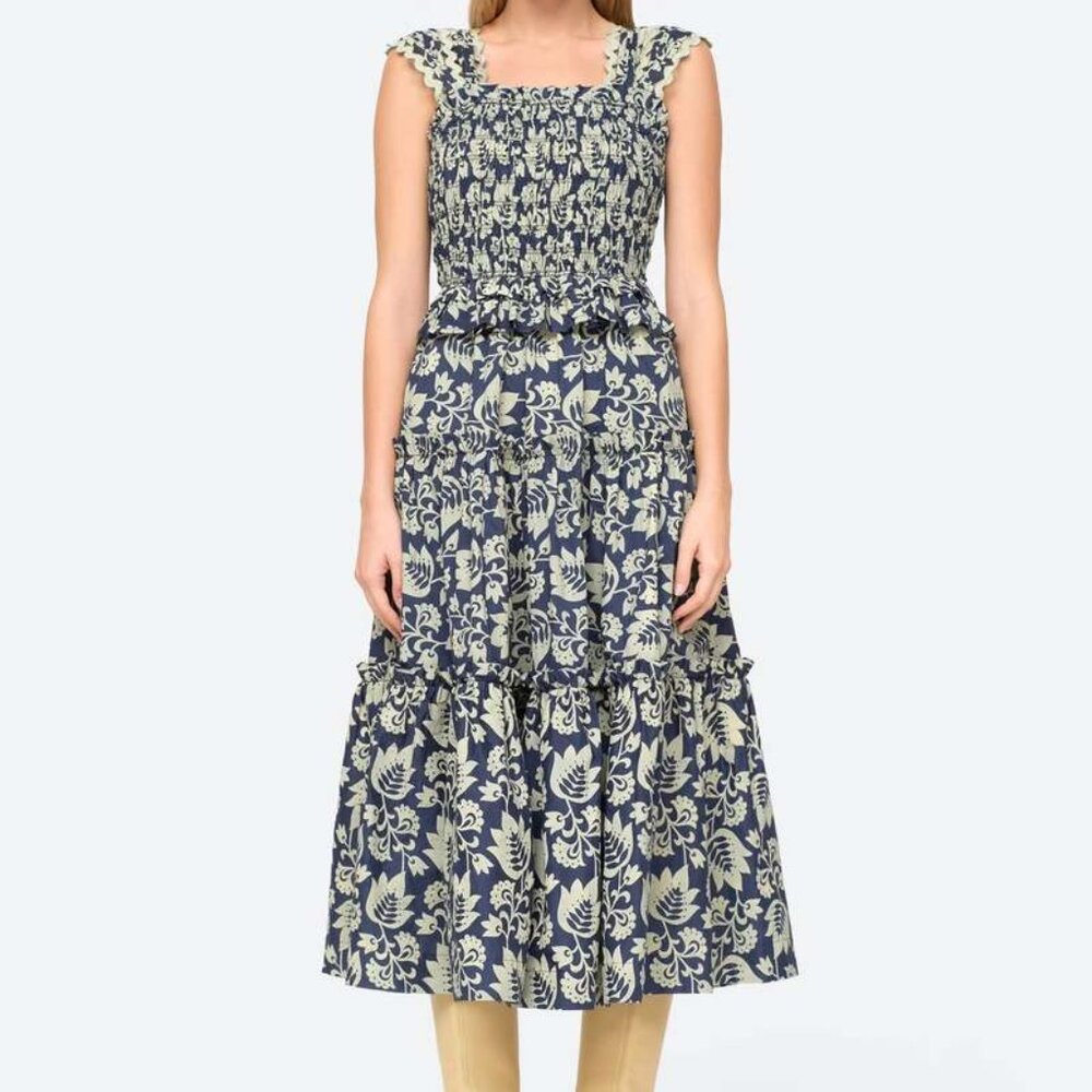 Sea New York Linda Smocked Midi Dress EUC Size M